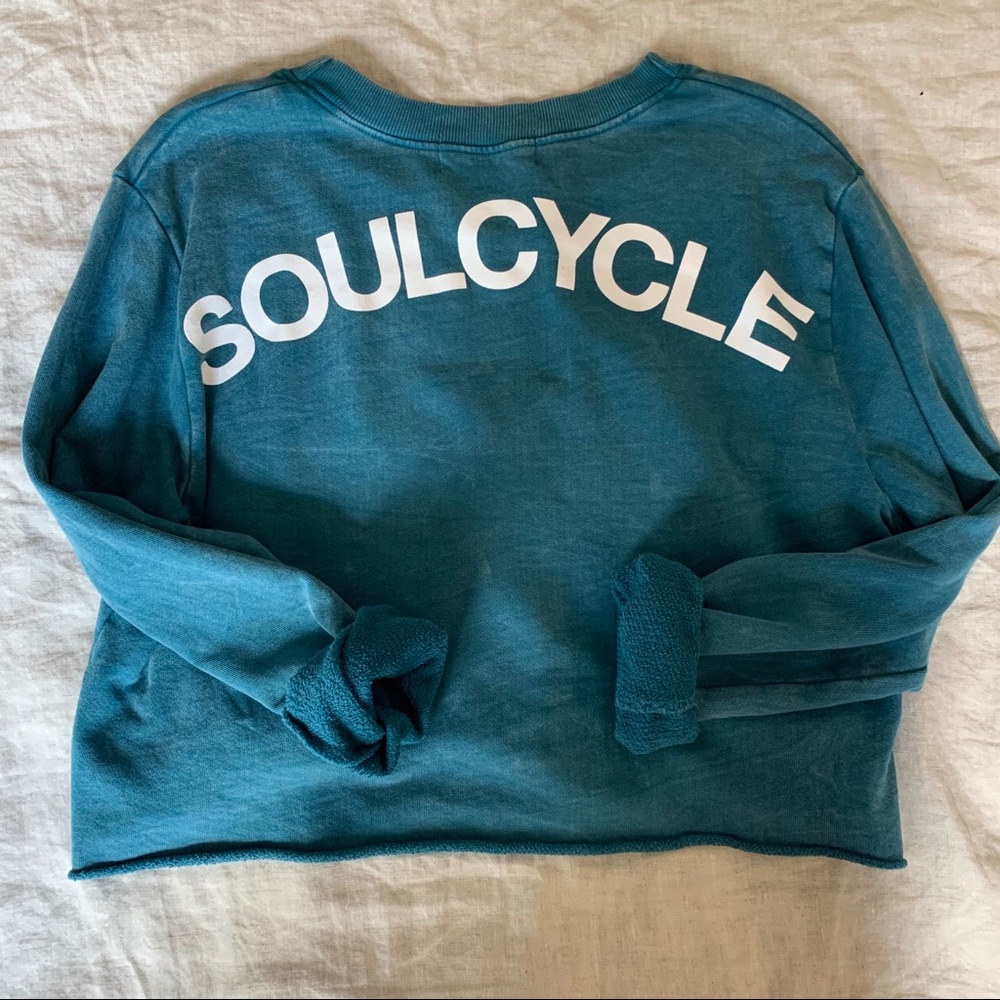 Teal Cropped Crewneck Sweater Sweatshirt Pullover